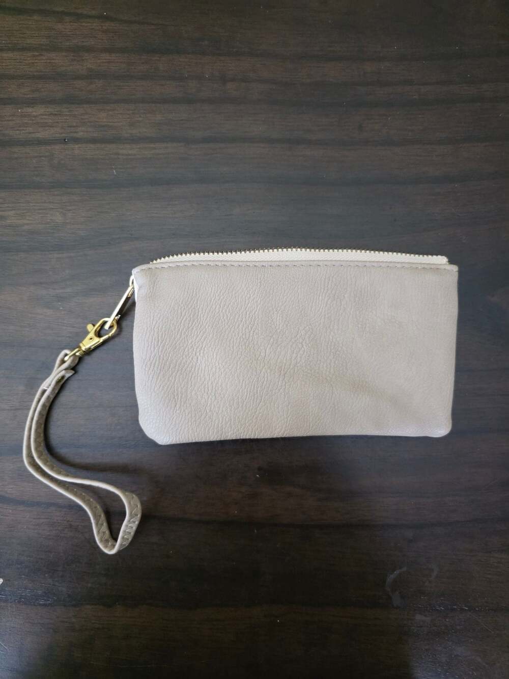 Vegan Leather Multi-Compartment Wristlet Clutch in Taupe